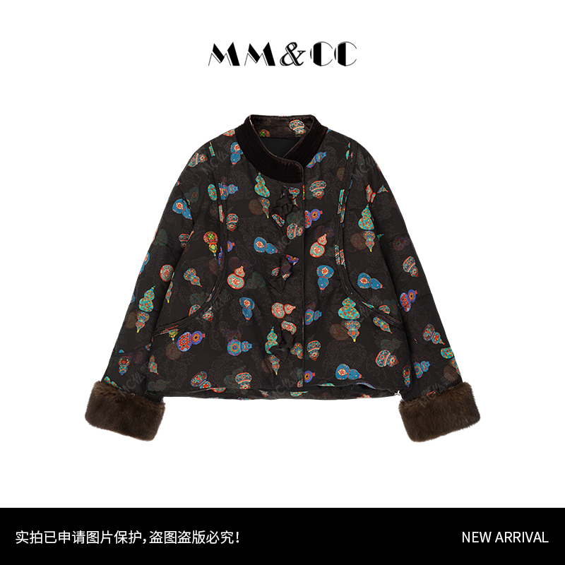 【知南】中式国潮风印花休闲圆领厚外套女冬装新款鹅绒服G9093