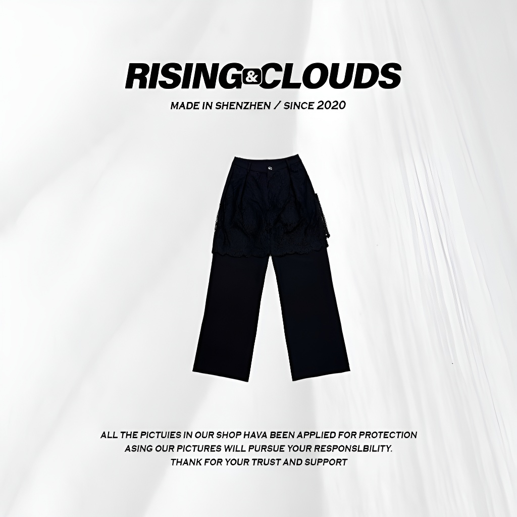 玲子【原创】休闲百搭蕾丝拼接腰头西裤100324