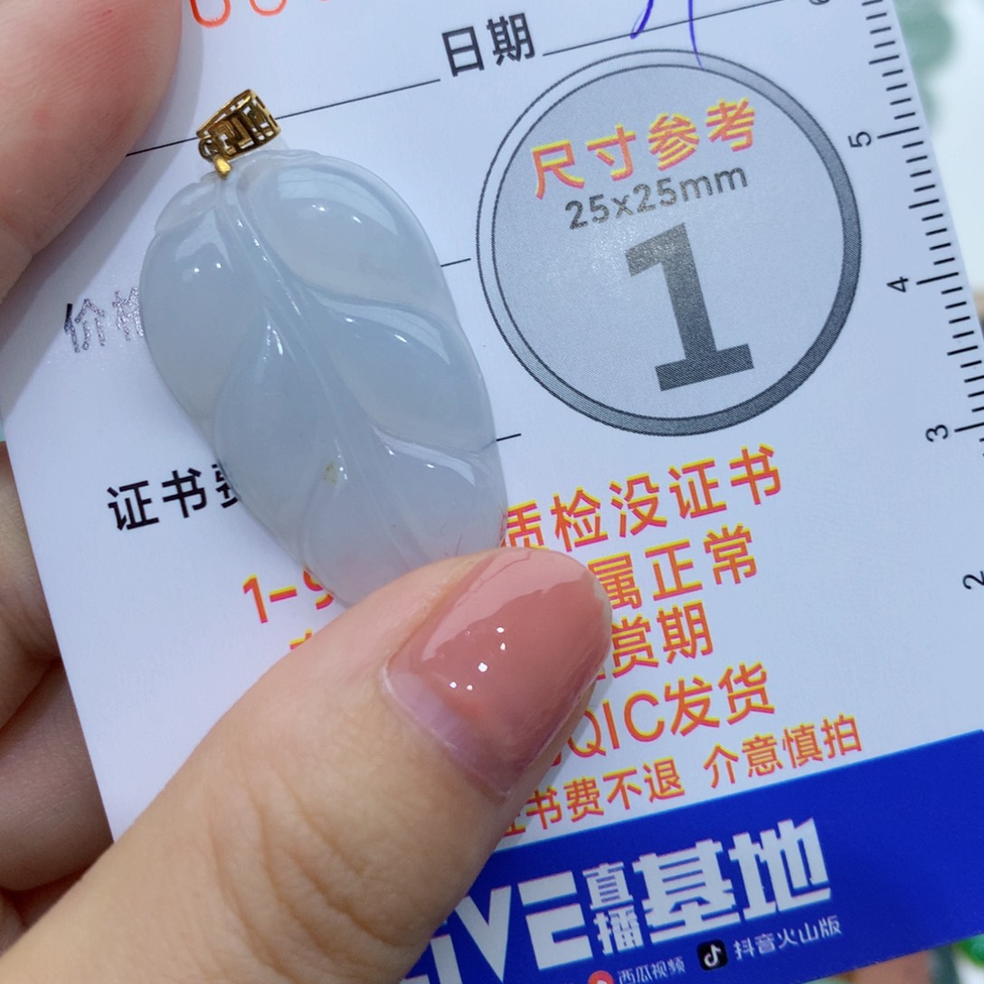 翡翠颈饰18K金镶嵌叶子39