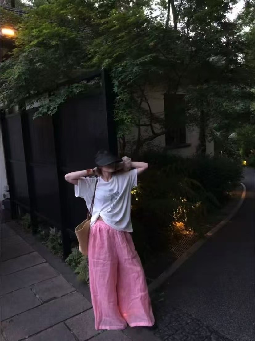 夏季韩版长裤森系极简风阔腿裤休闲裤直筒服装宽松御姐风