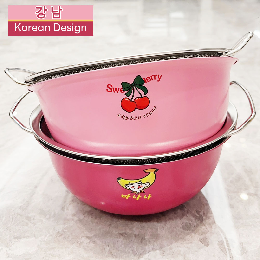 강남江楠韩式ins风洗菜水果篮和面盆卡通不锈钢盆带双耳面粉筛滤水