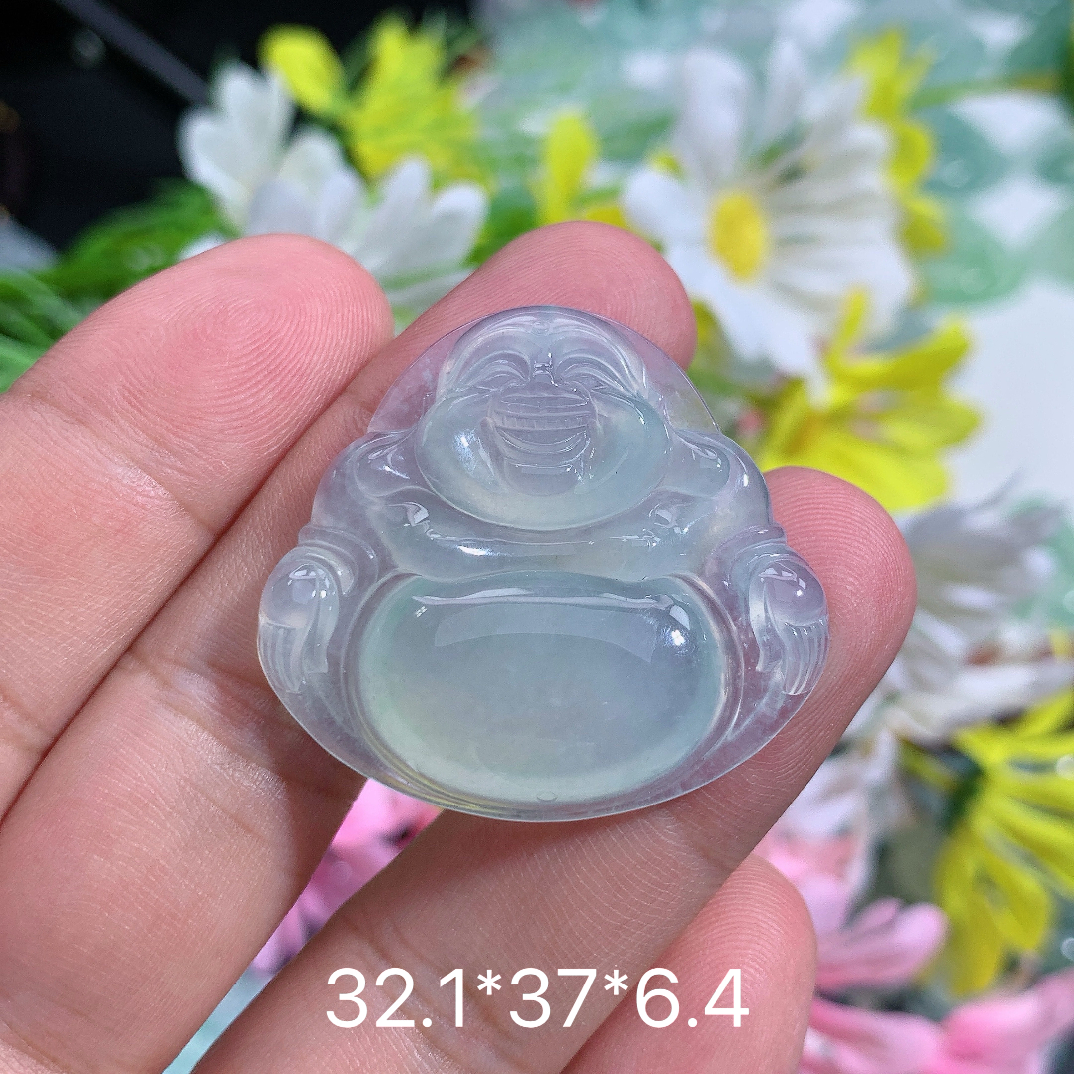 缅甸天然翡翠A货冰种浅绿佛公吊坠阁女款气质轻奢时尚镶嵌弥勒佛