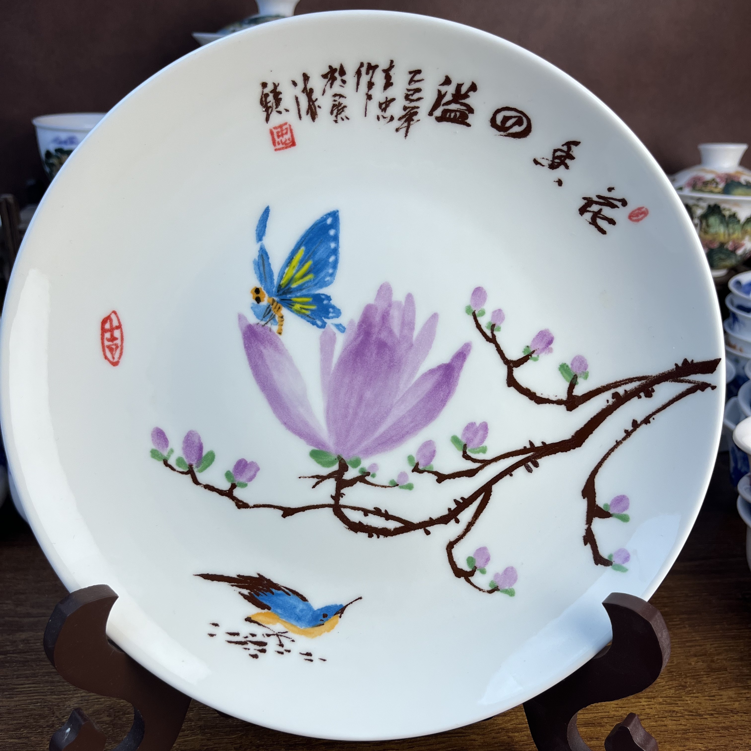 忠意堂釉下彩手绘鸟语花香壶承