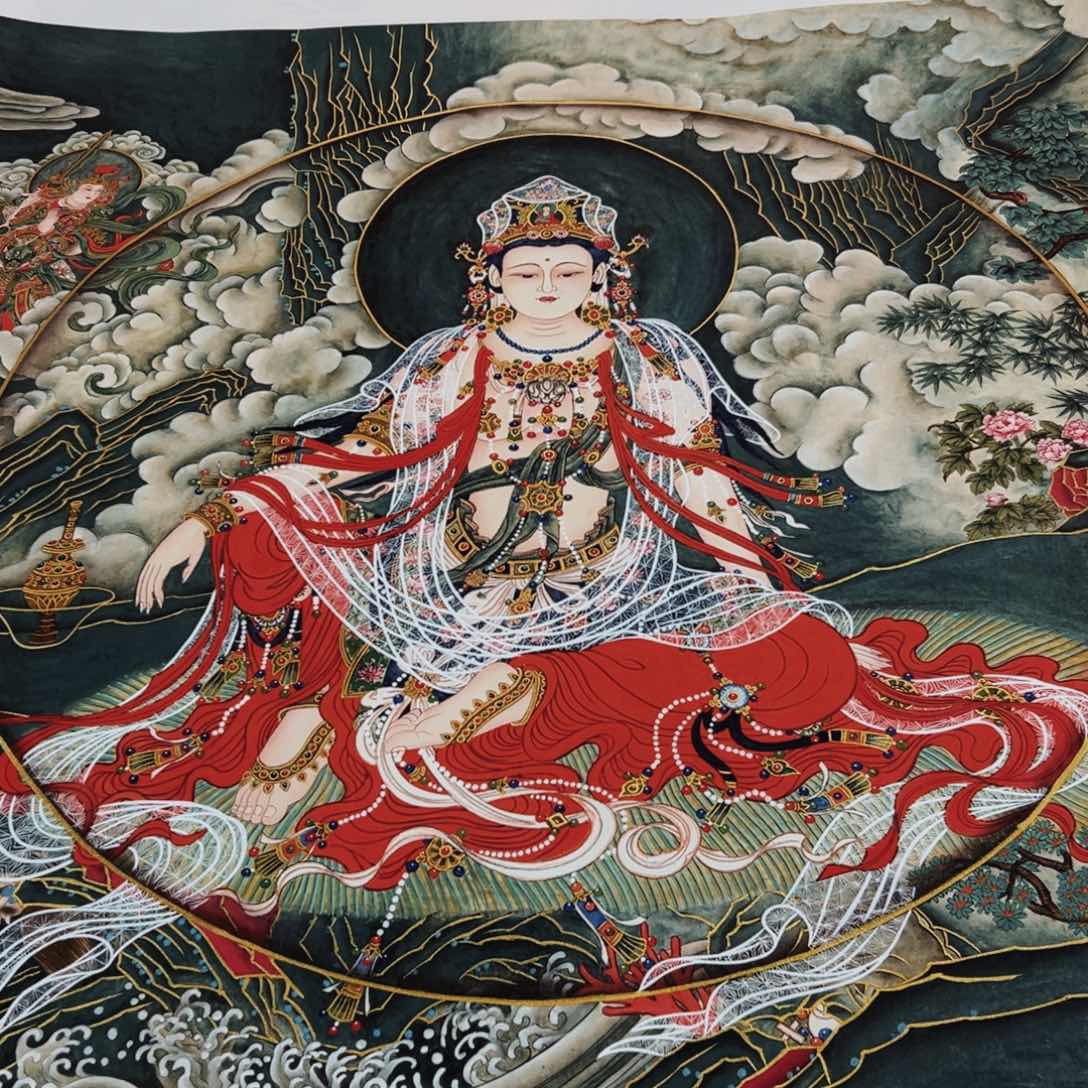 国画白****人李老师水月观音