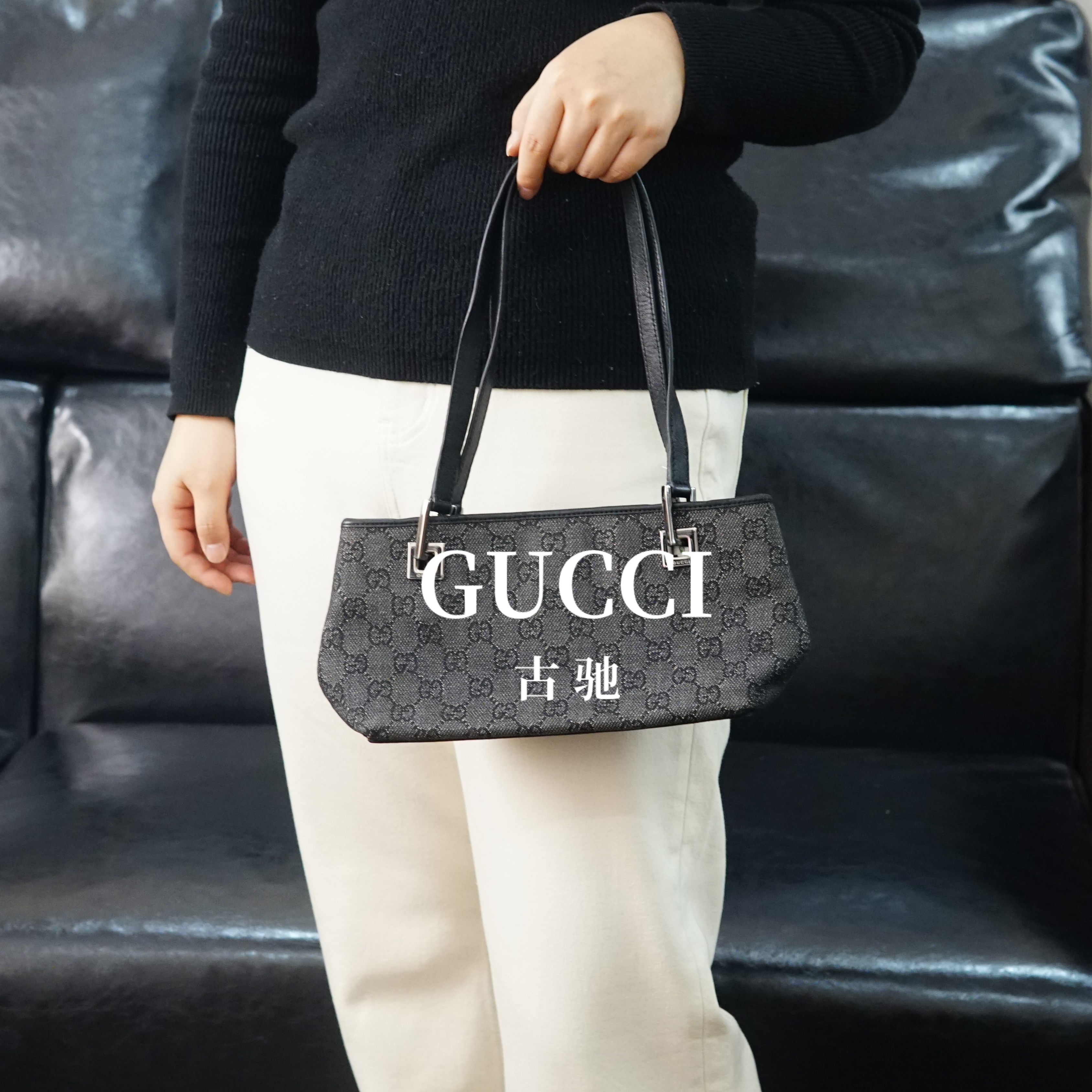 95新 GUCCI/古驰 黑灰色单肩包/JJ12704960/4960
