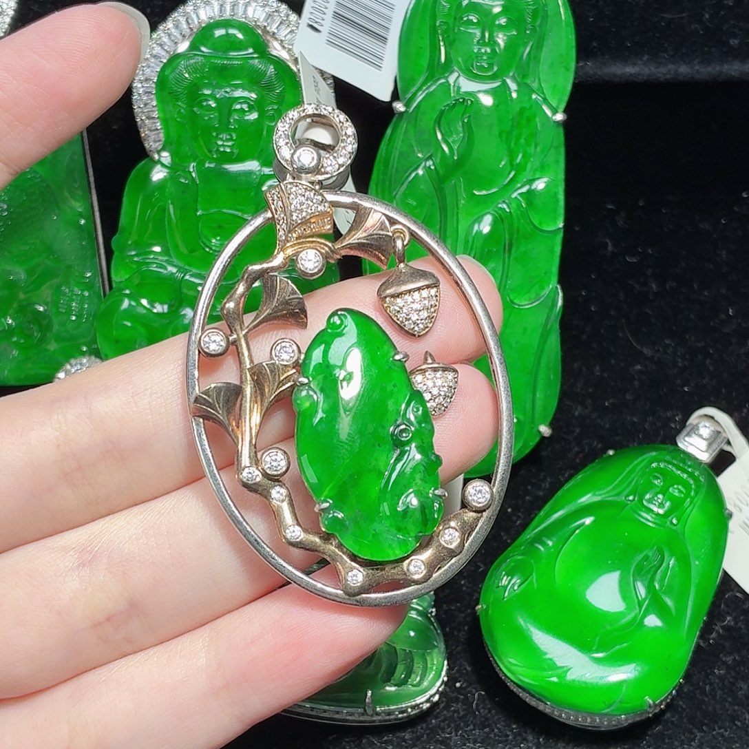 翡翠银S925镶嵌颈饰天然A货翡翠