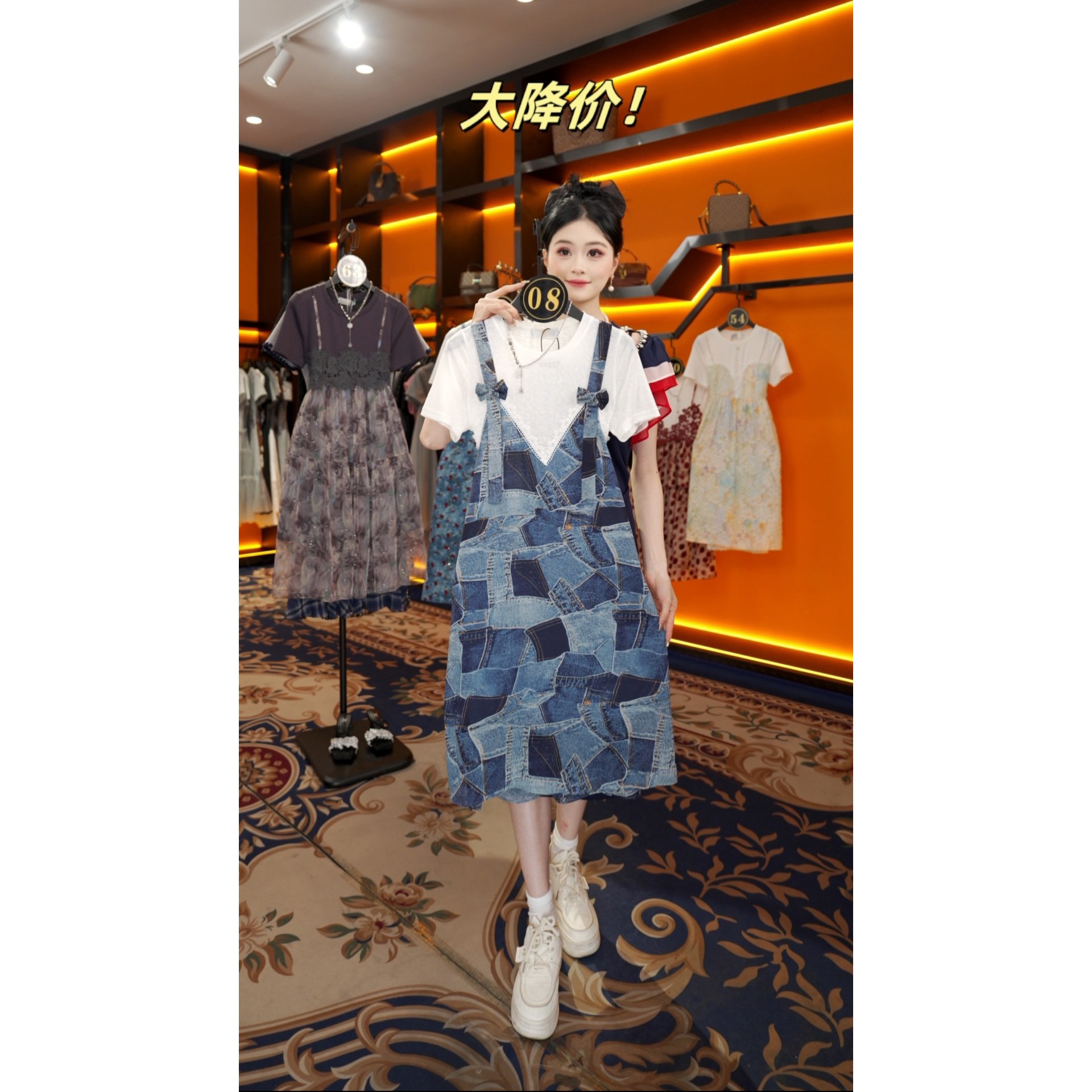 【Linda】【8】拼接蓝色假两件时尚轻奢休闲夏季显瘦连衣裙NH-A036