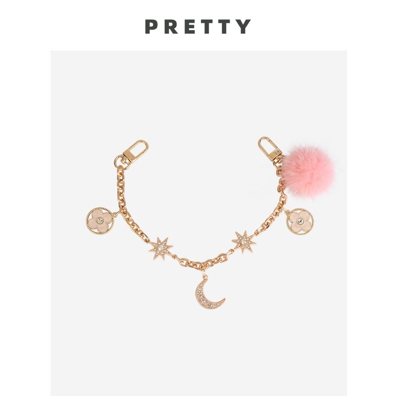 美物平方/水貂皮草包包挂件毛球合金包带环可爱链子女礼品手柄链