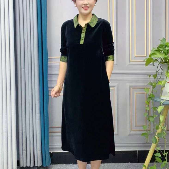 妈妈连衣裙秋季新款高品质丝绒显瘦遮肚大码洋气减龄中老年女装
