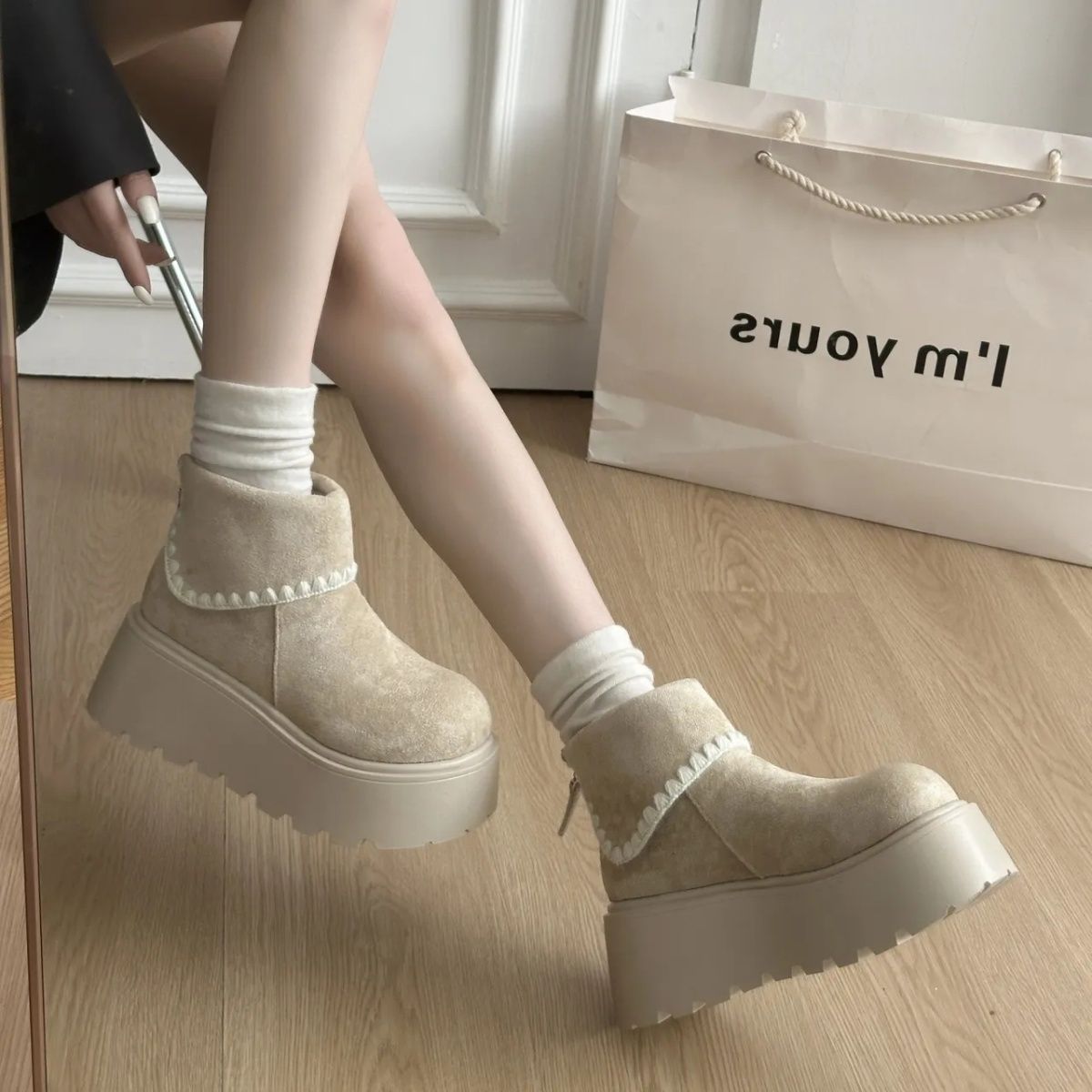 复古小个子增高马丁靴女款2025秋冬新款显瘦白色厚底勃肯鞋短靴子