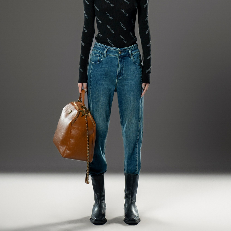 U/TI复古蓝水洗铅笔裤牛仔裤女装百搭修身小脚裤休闲裤