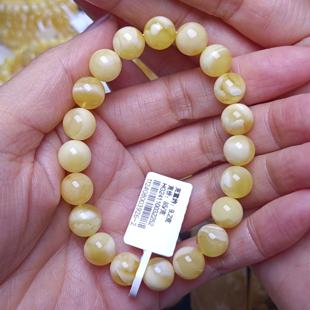 蜜蜡手串未镶嵌俄料蜜蜡白花手串