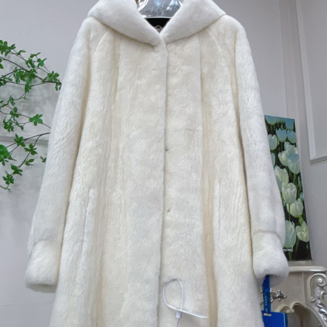 116/85紫金皇冠超二短珍珠白原色阔版连帽肩下浪超好毛软糯柔顺