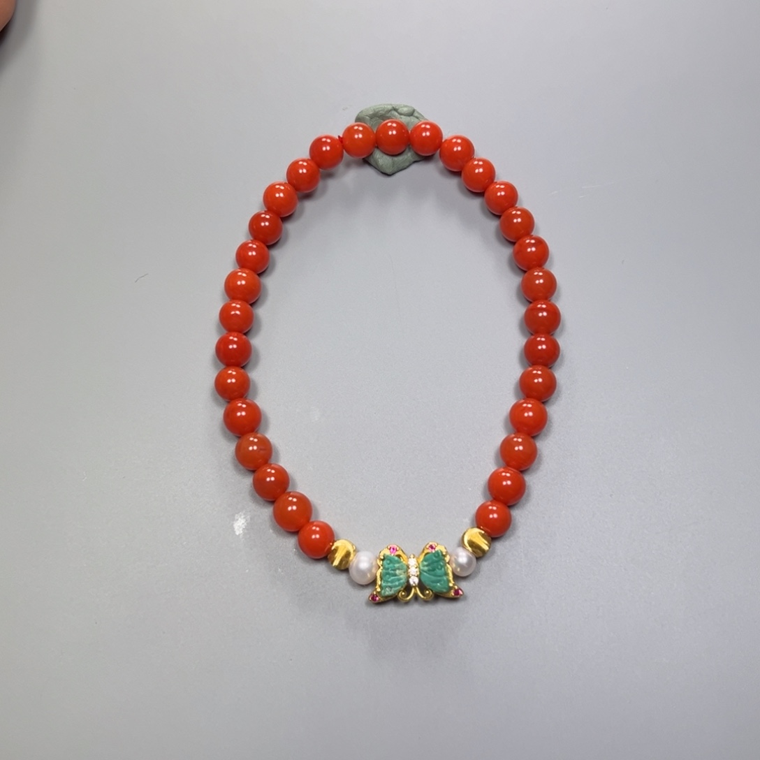 南红玛瑙DIY 手串银S925镀金镶嵌