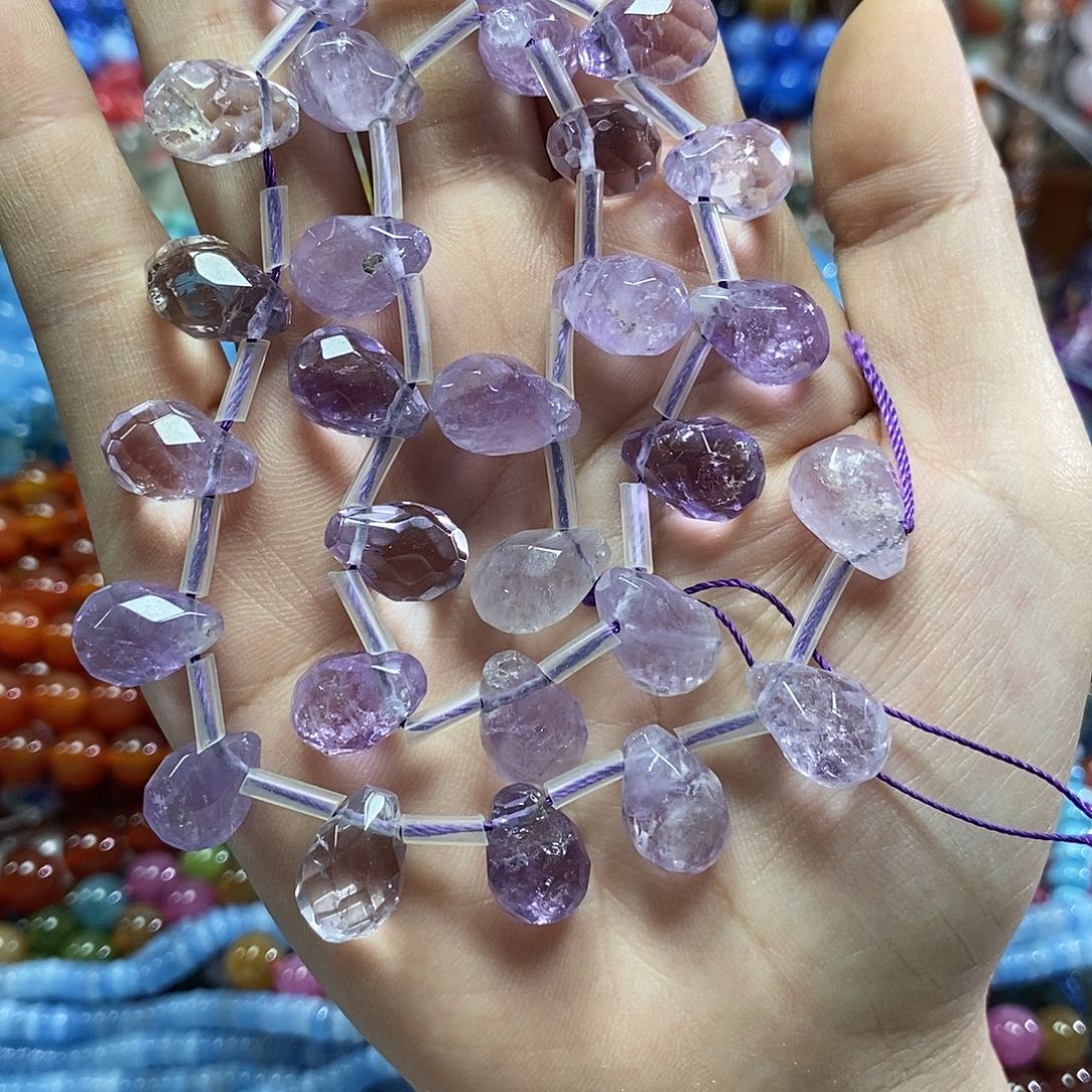 玛瑙/玉髓未镶嵌珠宝半成品巴西紫水晶水滴一条卡10mm