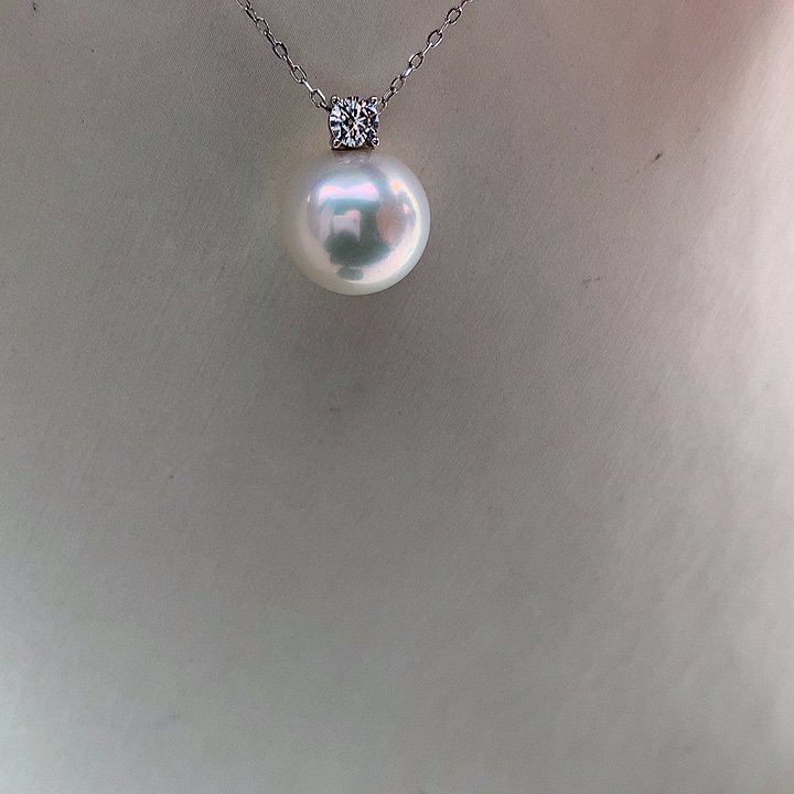 淡水珍珠吊坠(赠链)银S925镶嵌11-12mm 戴妃