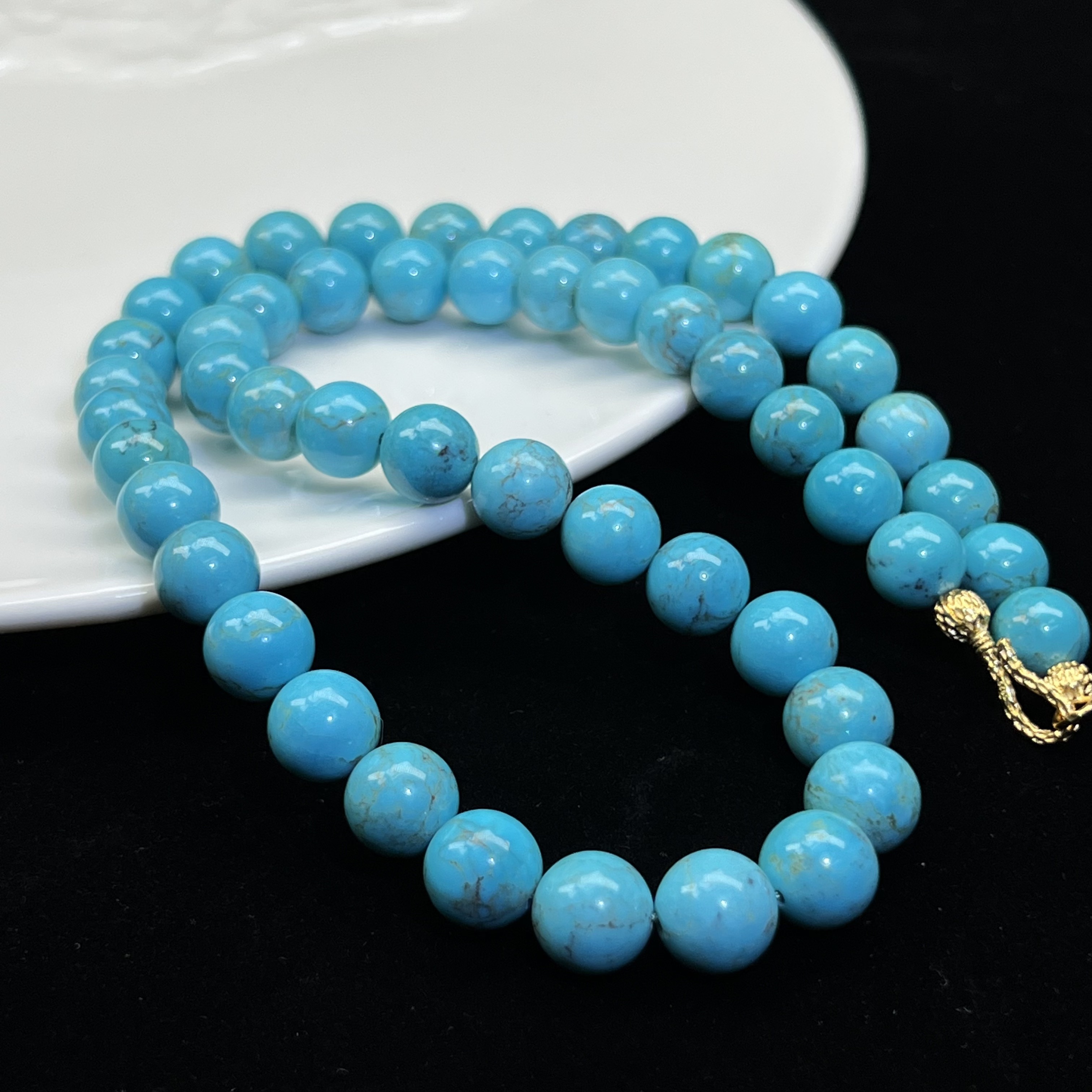 【珺笙·周年专享】典藏•原矿蓝精灵绿松石s925银圆珠项链9mm