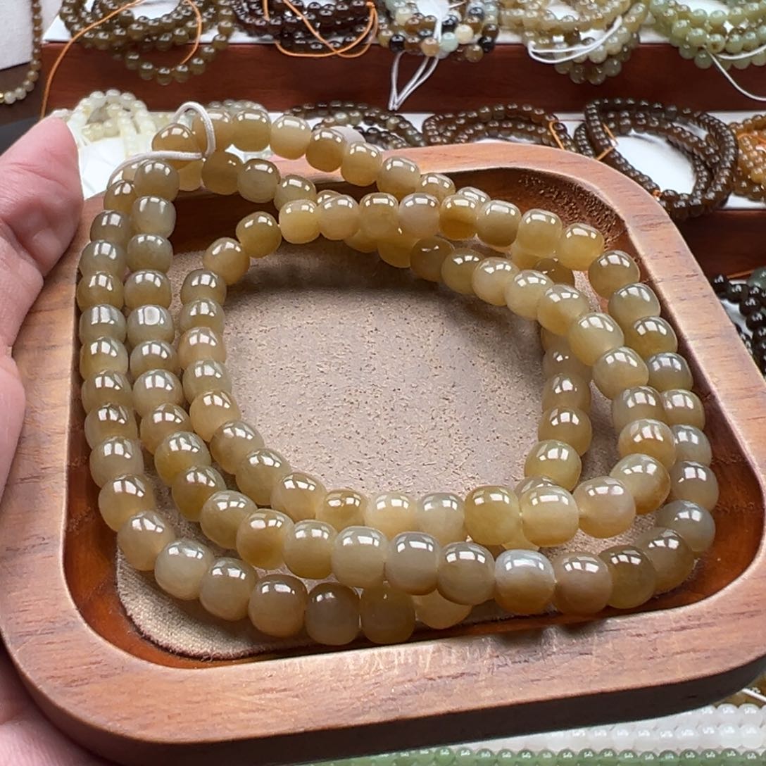 毛衣链未镶嵌和田玉珠串6*7mm