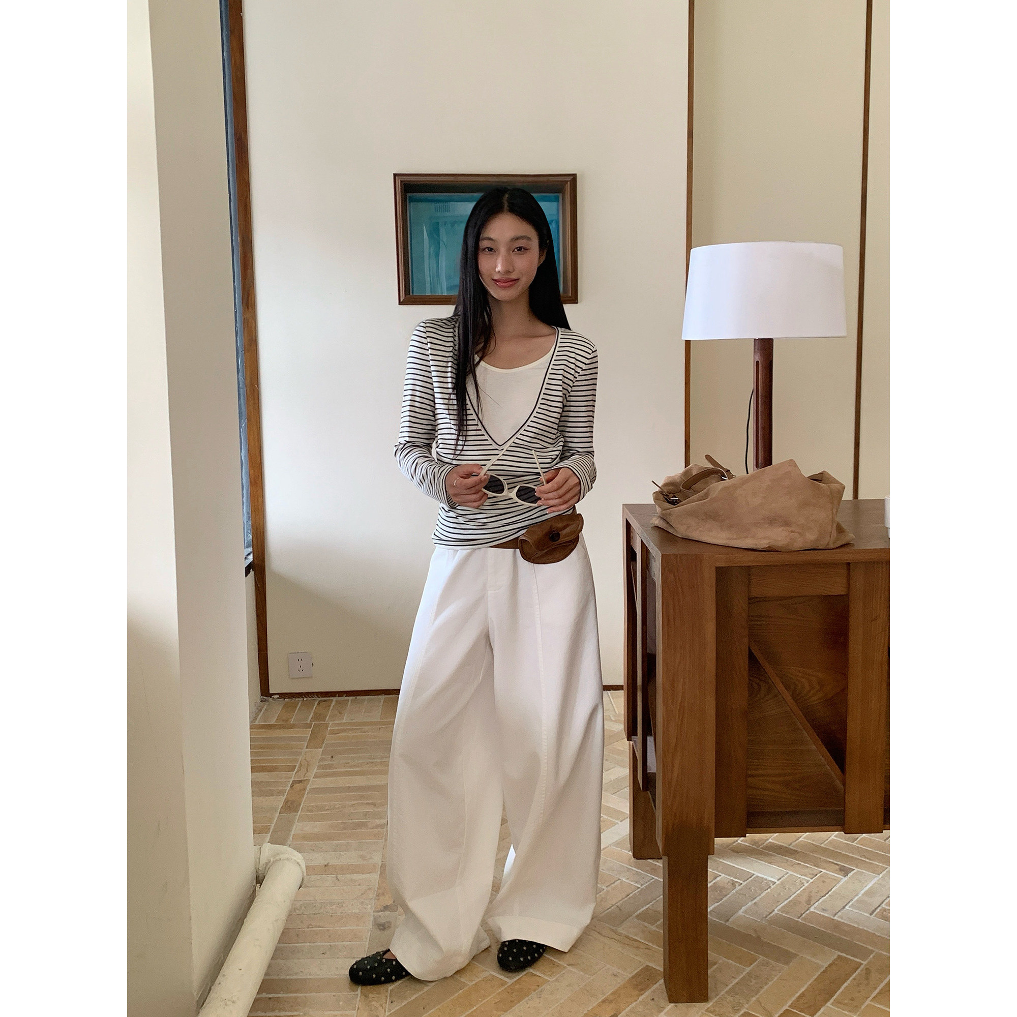 QYao Girls休闲直筒牛仔裤女秋季高腰显瘦百搭宽松阔腿裤子