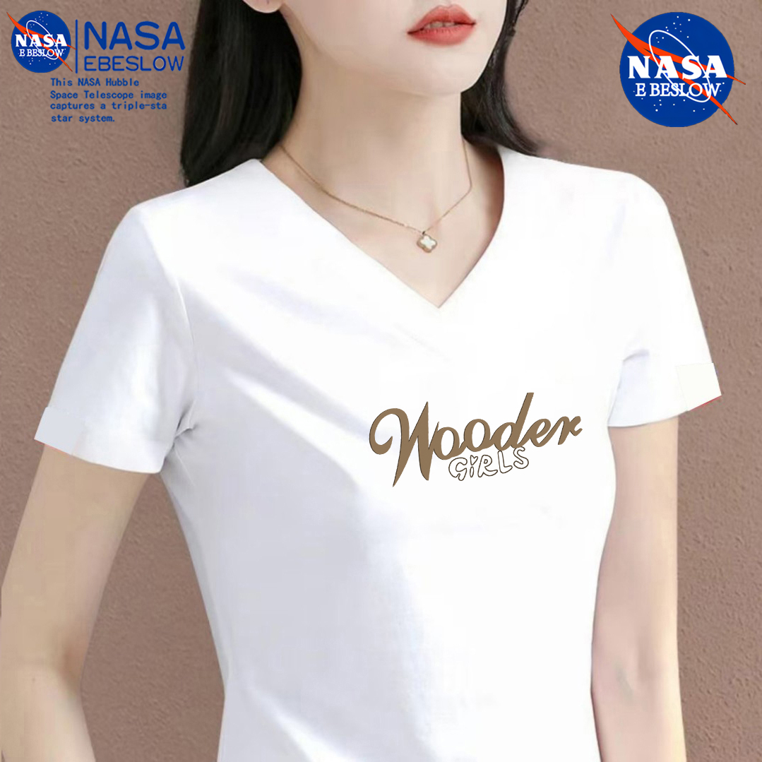 NASA潮牌V领女装t恤春夏季新款洋气衣服女男女同款休闲上衣时尚