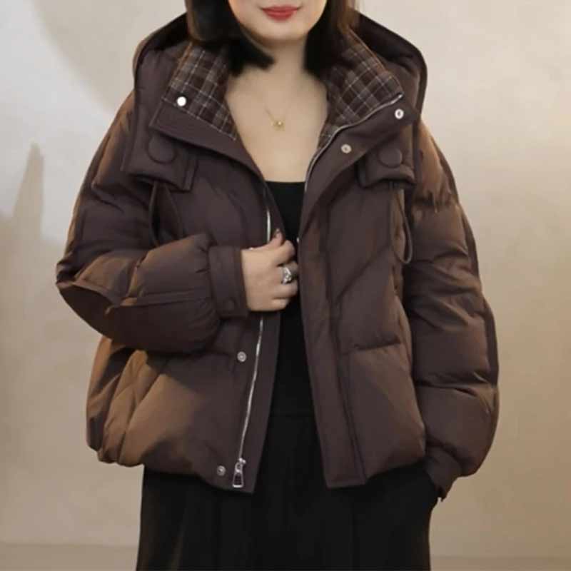 【云朵泡芙】女装宽松短款外套拼接保暖连帽女宽松百搭棉服女