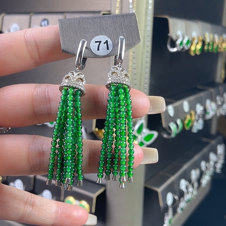 益***煊翡翠银S925镶嵌耳饰翡翠