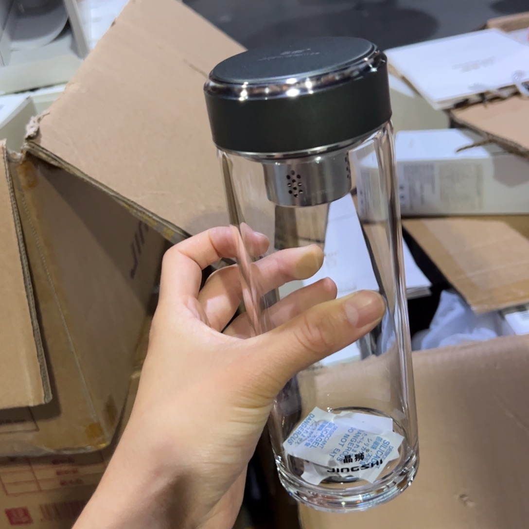 晶单层烫手玻璃杯500玻璃杯橄榄绿色➕被套