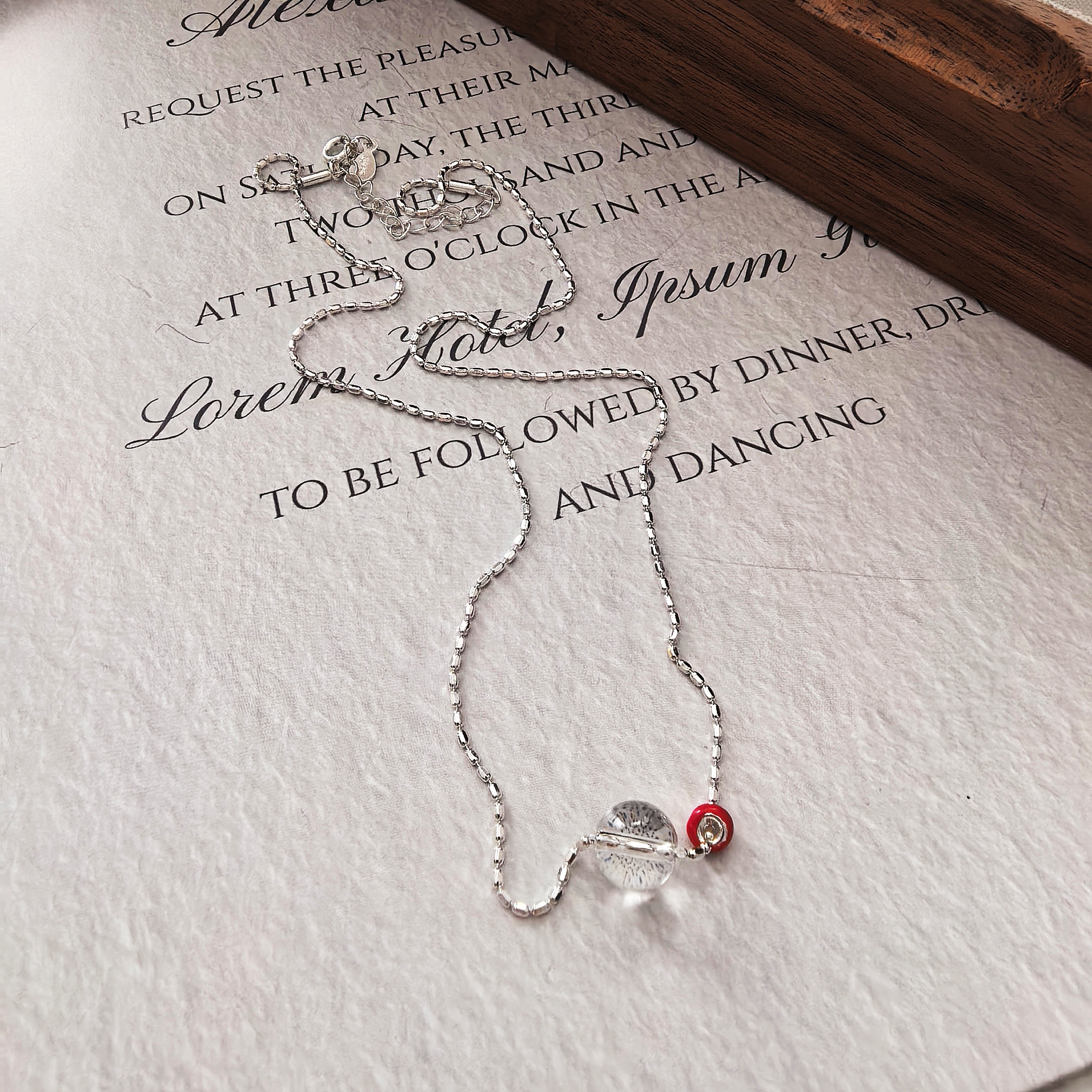 坠链均925银亚克力 日韩时尚百搭简约甜美樱桃红色扁珠精致银项链