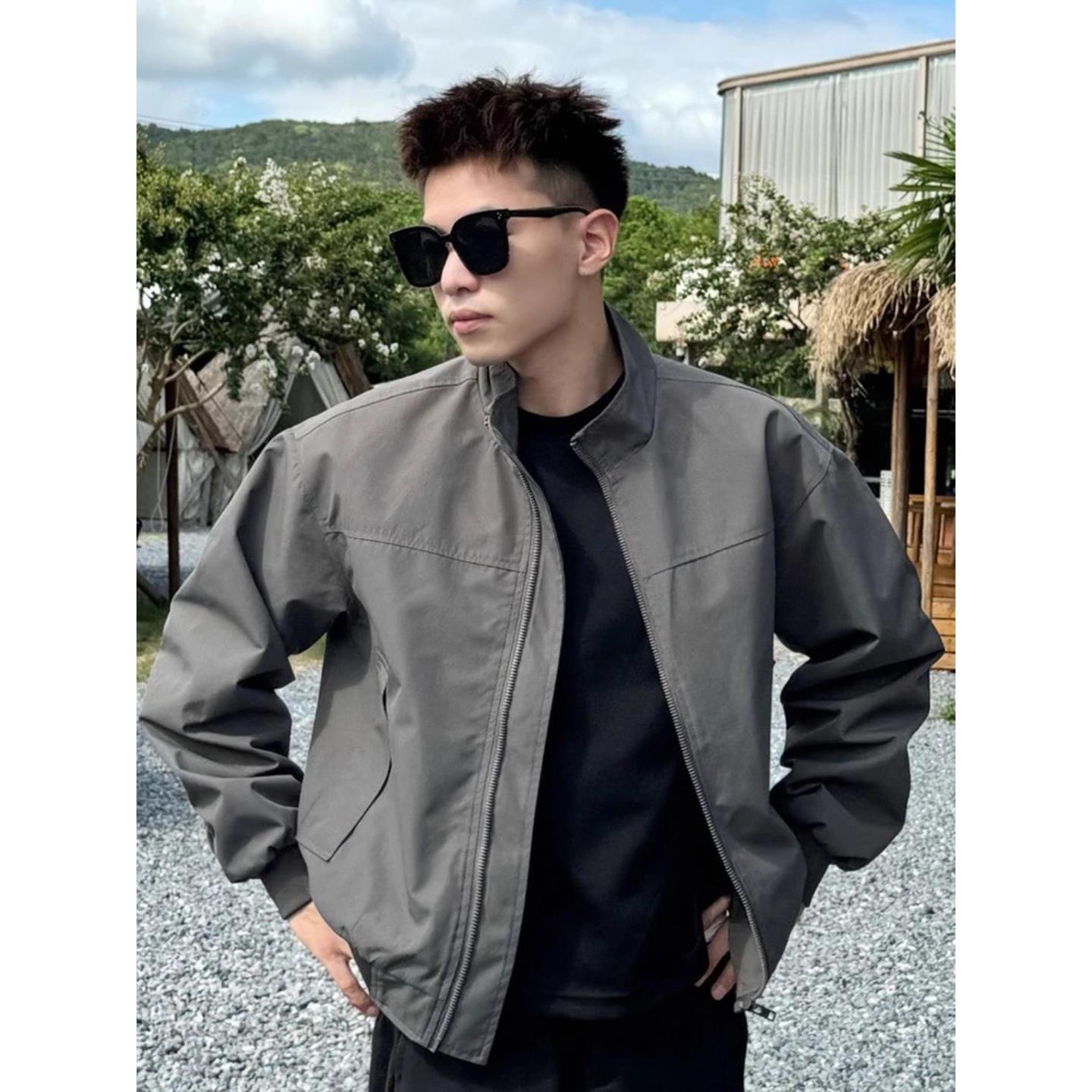 狼灰色美式三防教练夹克男款秋季cleanfit工装棒球服短款立领外套