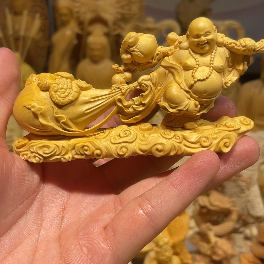 黄杨木黄杨木拉布袋弥勒佛