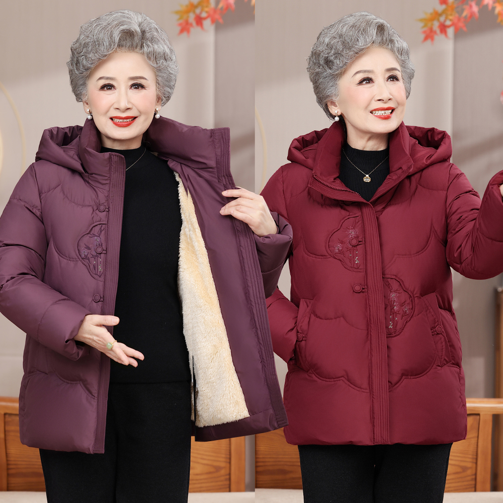 奶奶装冬装连帽棉衣妈妈装加绒加厚外套老人衣服老太太棉服