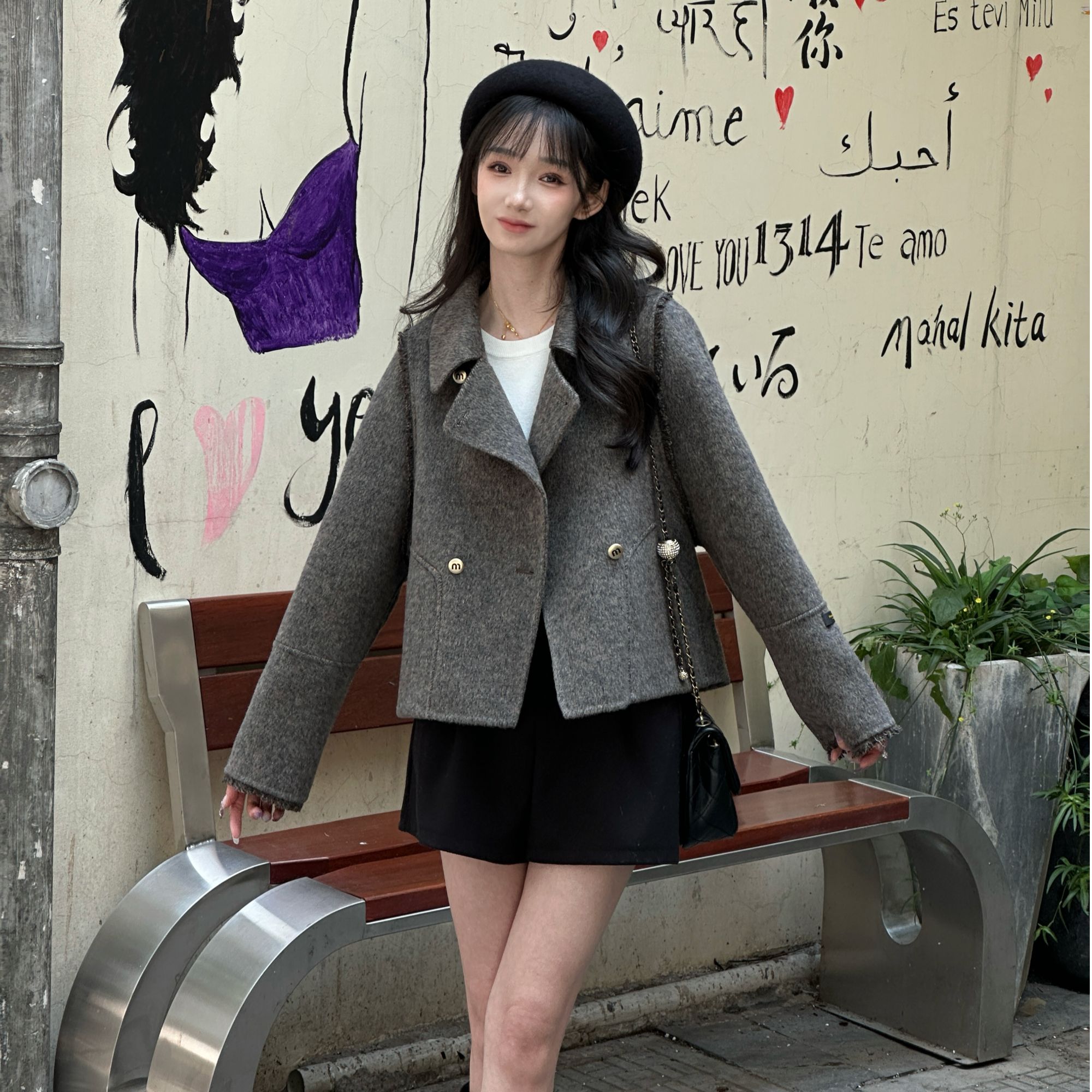 HSTYLE/韩都衣舍短款羊毛大衣女小香风气质苏黎世的冬大衣YG8501