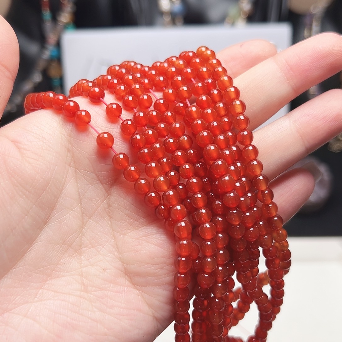 玛瑙/玉髓未镶嵌珠宝半成品t373红色玛瑙配珠6mm