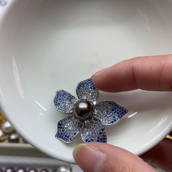 海水珍珠胸针合金