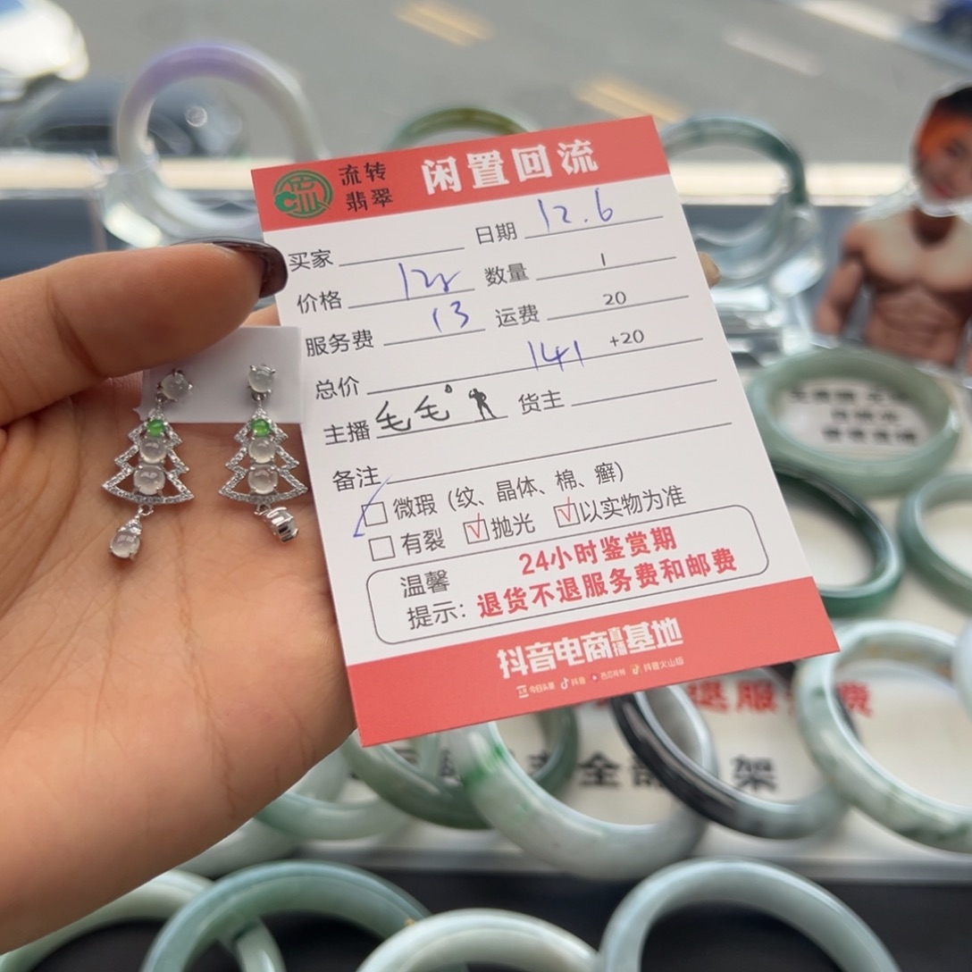 银S925镶嵌翡翠耳饰G****o