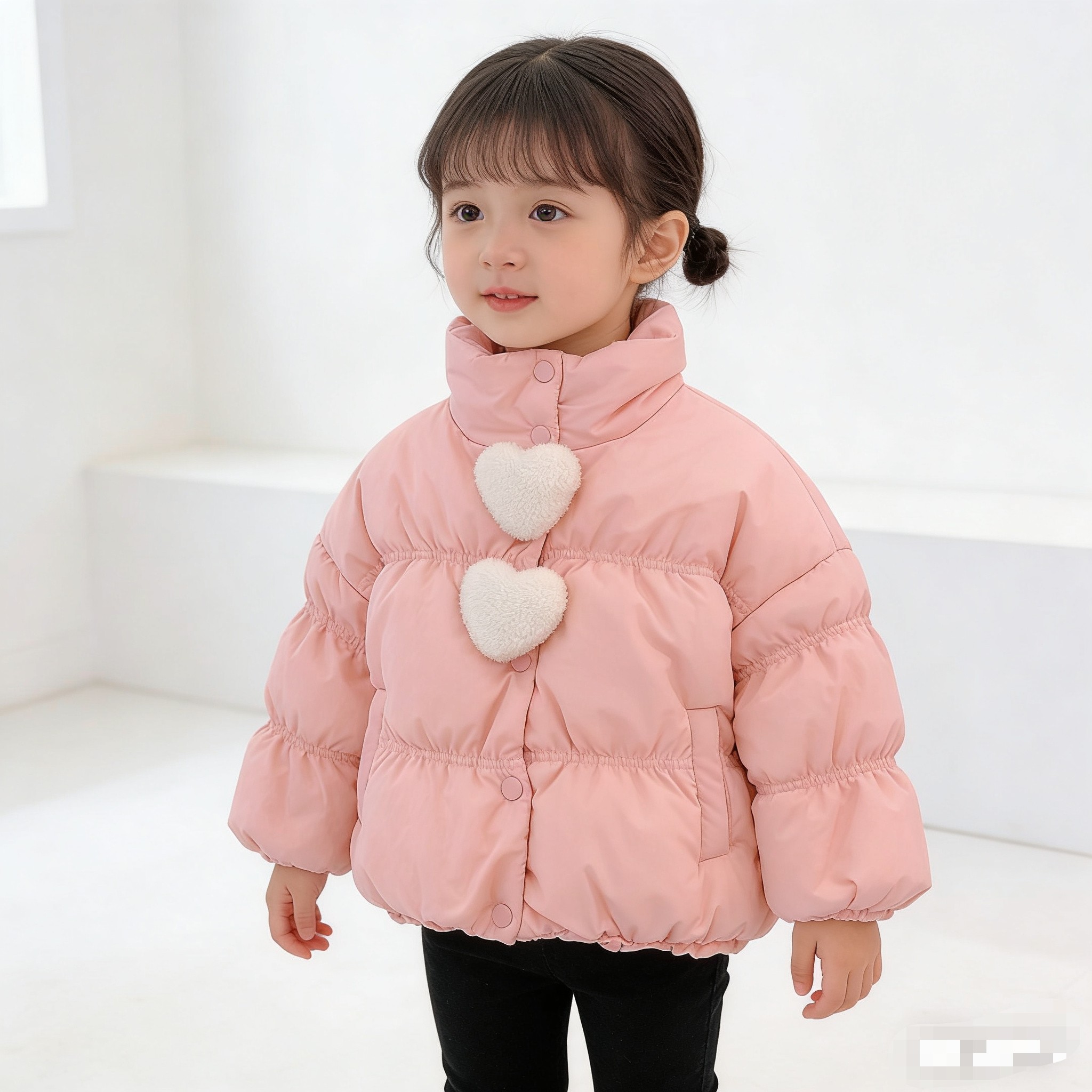 女童棉服加厚爱心棉衣新款儿童保暖外套小童短款韩版洋气宝宝冬装
