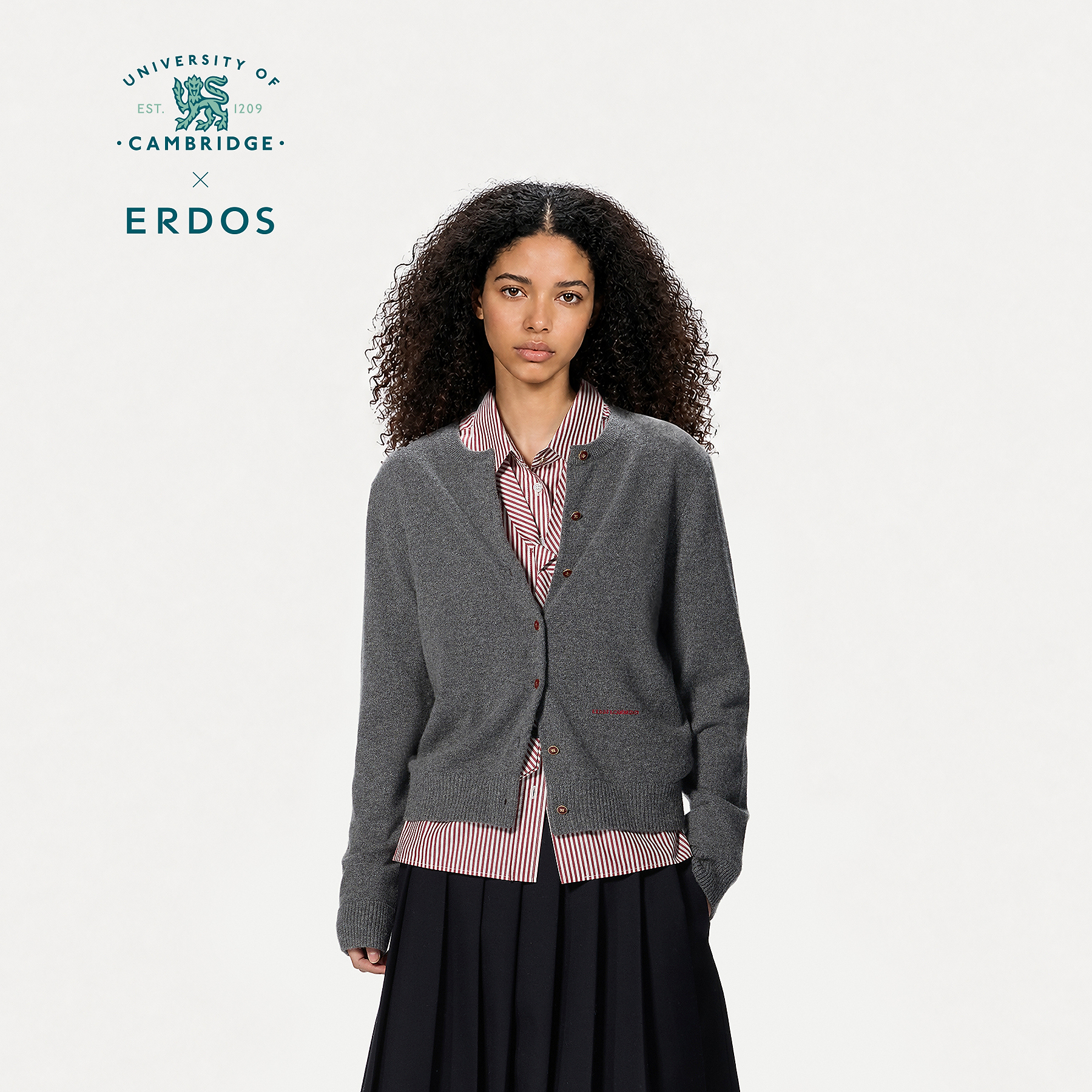 ERDOS×剑桥大学联名系列 26秋冬新品圆领刺绣女士针织羊绒开衫