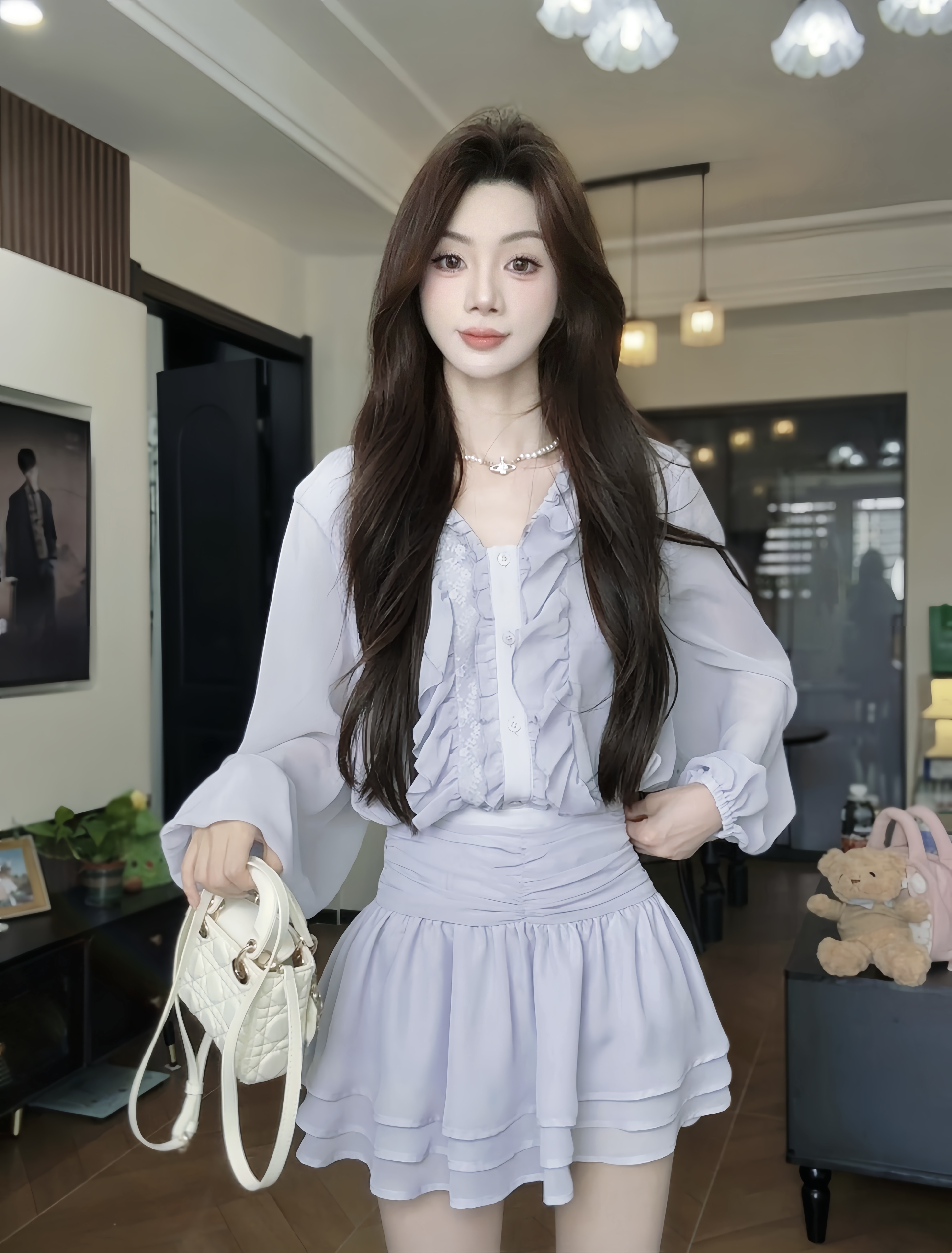 八盖pinky piggy 薰衣草庄园 套装蕾丝显瘦高腰时尚夏季法式气质