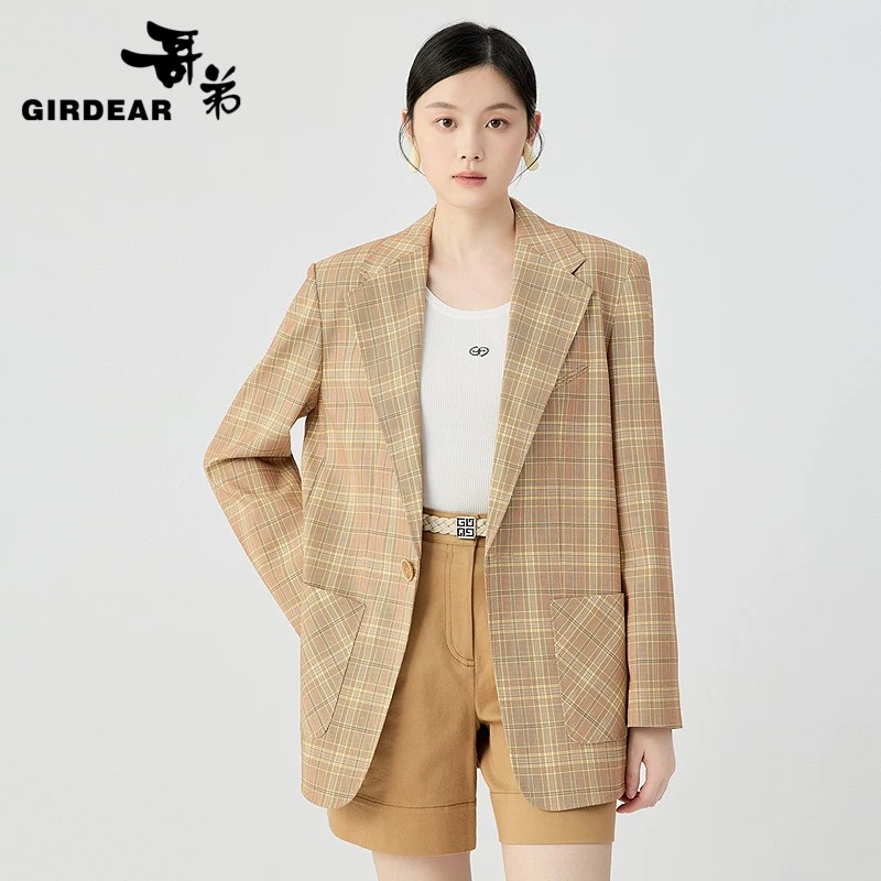  GIRDEAR/哥弟共享衣橱系列时尚廓形一粒扣格子西装外套140045