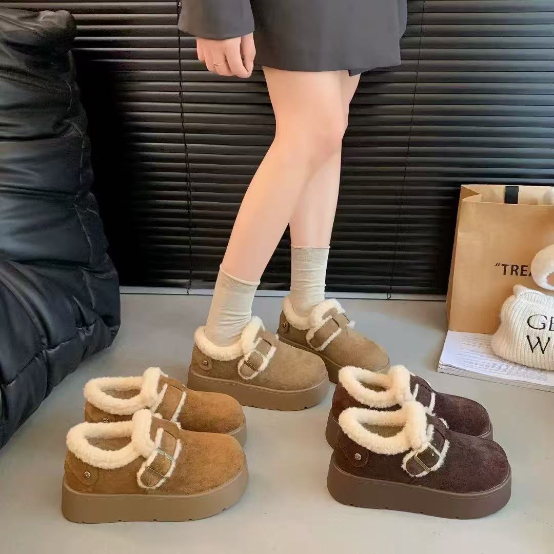 厚底圆头加绒勃肯鞋外穿女保暖雪地靴豆豆乐福棉鞋时尚休闲鞋907