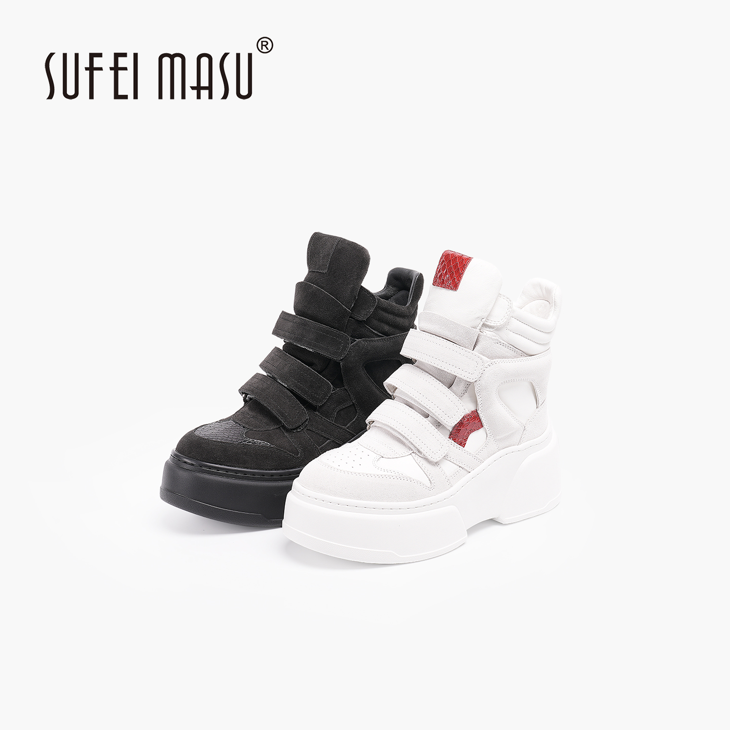 苏菲玛素高帮新款都市厚底圆头秋冬时尚魔术贴冬季软底女靴10372