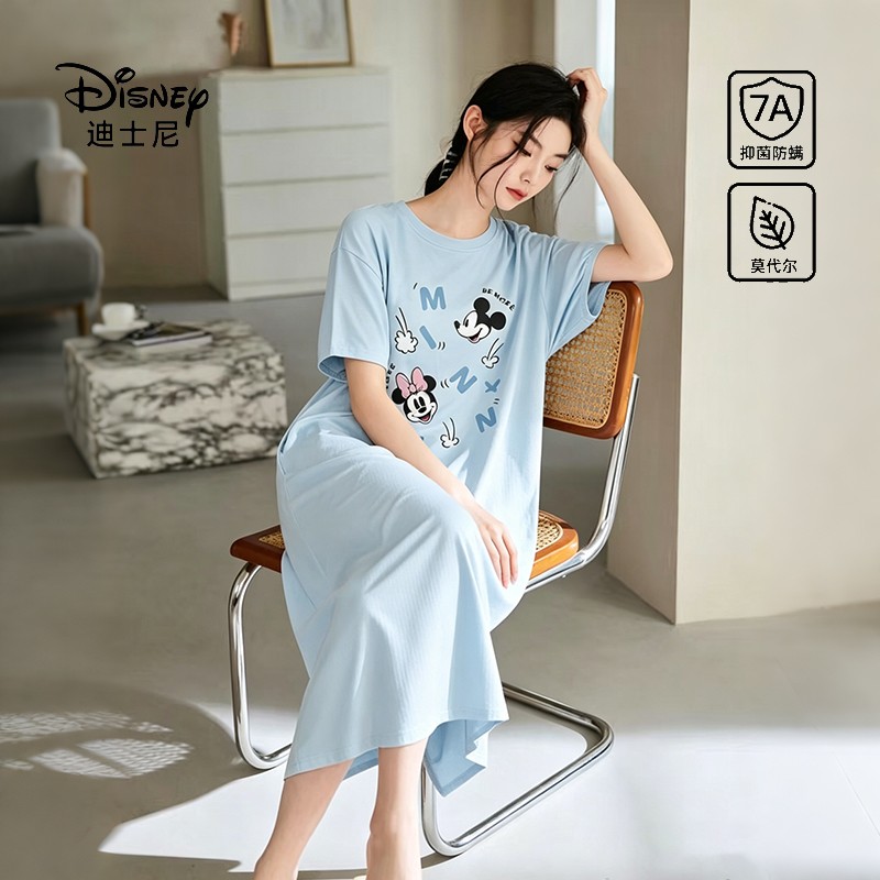 Disney迪士尼夏季带胸垫套头短袖睡裙卡通动漫外穿舒适家居服2538