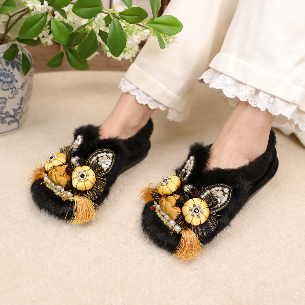 棉鞋【墨玉金霄】手工虎头鞋女成人中国传统老北京布鞋绣花冬款加绒