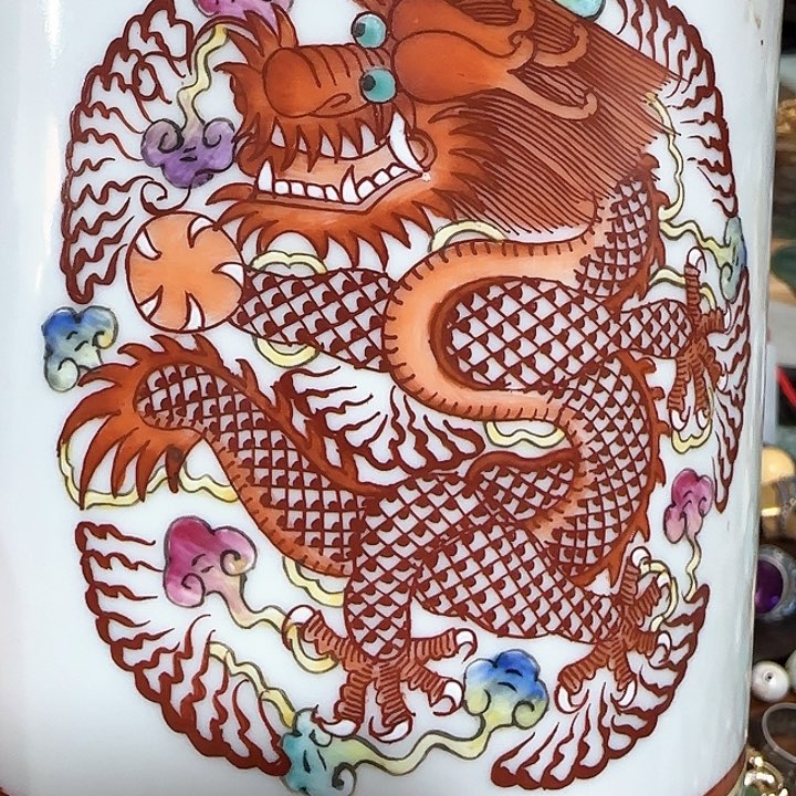 五彩瓷笔筒手绘家居摆件G*