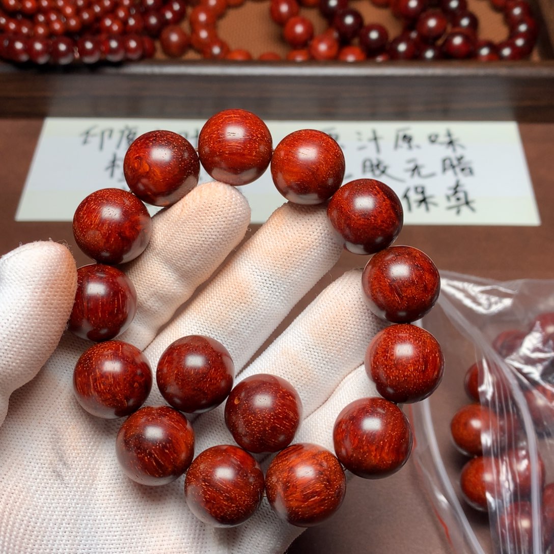 枫***.小叶紫檀手串/手链1.8*15颗 龙鳞瘤疤金星 无胶无蜡