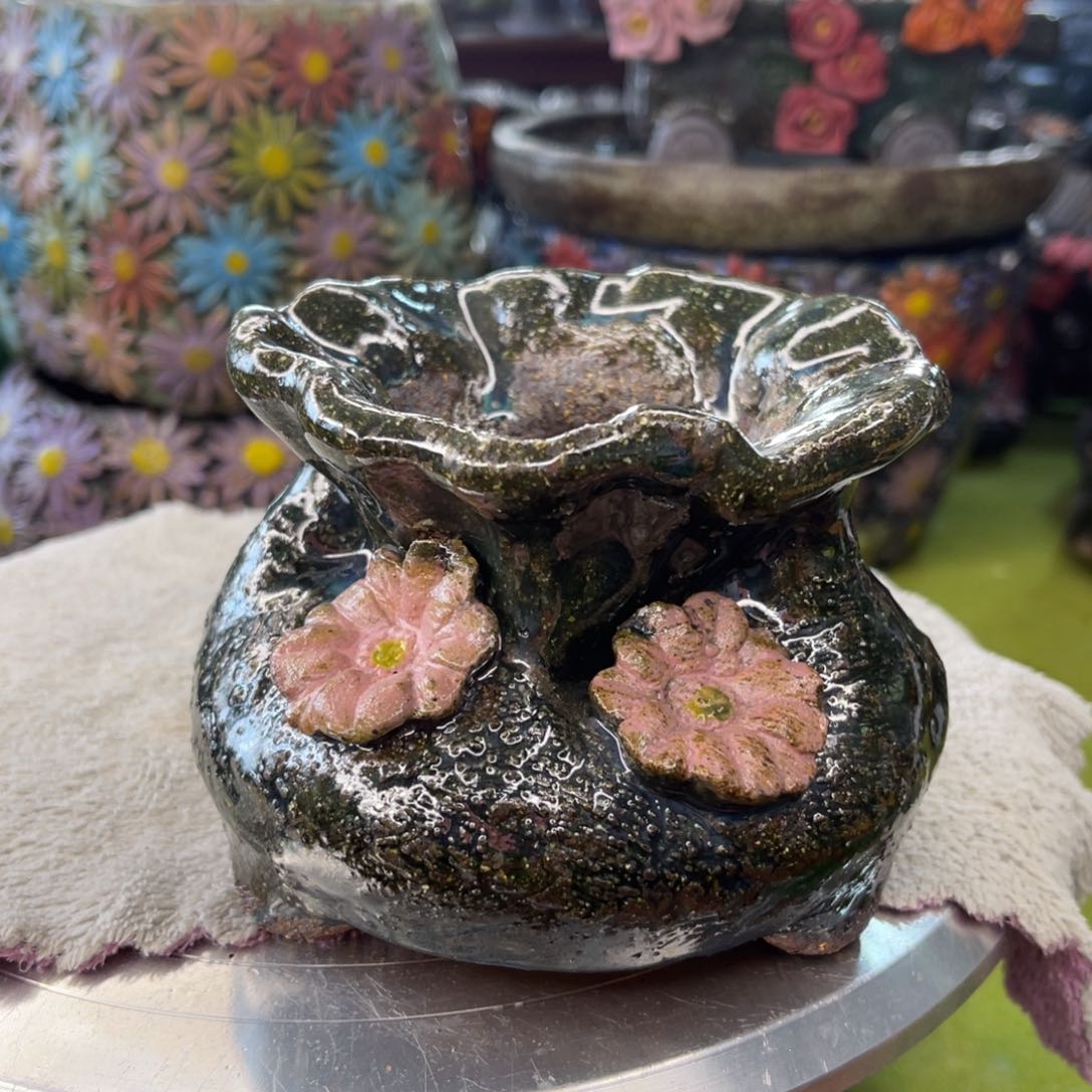 红陶粗砂陶手工花盆