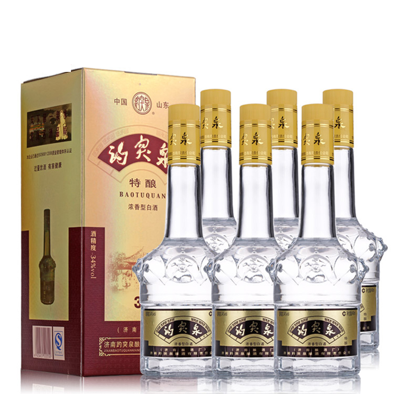 君旭济南趵突泉34度特酿白酒白趵浓香白酒整箱6瓶正品包邮34度490