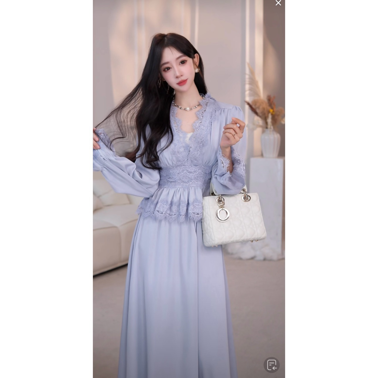 【豆豆定制】新款蕾丝拼接收腰上衣+半身裙套装W51TZ802