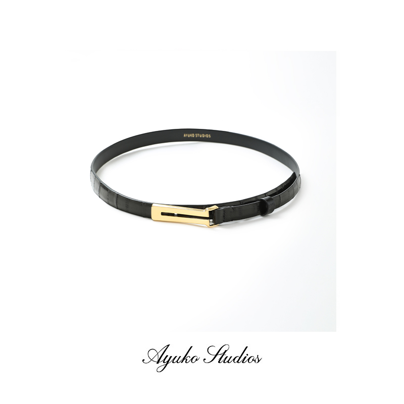 Ayuko｜極简ROW风 鳗鱼皮金属装饰卡扣 纤细优雅线条皮带腰封2764