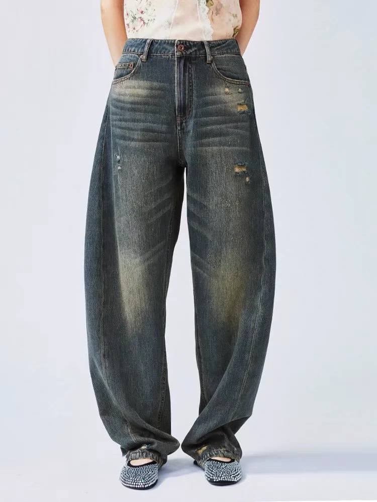 尾～2025春季新款做旧水洗弯刀牛仔裤